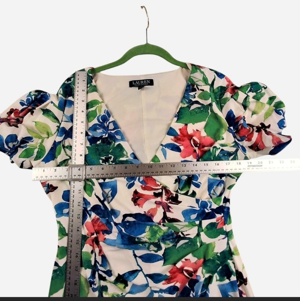 Lauren Ralph Lauren floral faux wrap dress puff bubble‎ sleeves new with tags - Picture 2 of 7